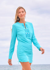 Aqua Embroidered Convertible Ruched Rashguard